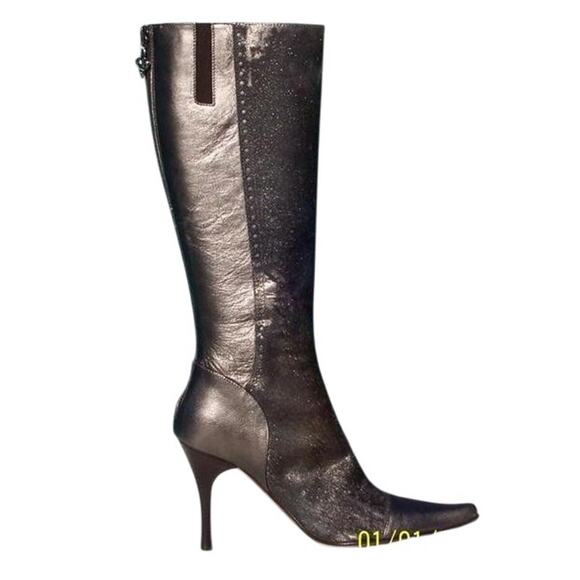 Donald Pliner Pewter Metallic Leather Hair Calf New Couture Boot $595 NWT Sz 6 - Picture 2 of 6